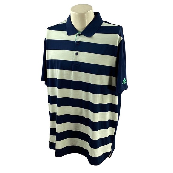 Adidas Golf Men's Short Sleeve Stretch Navy Blue Green Stripe Polo Shirt‎ XL - Picture 1 of 8